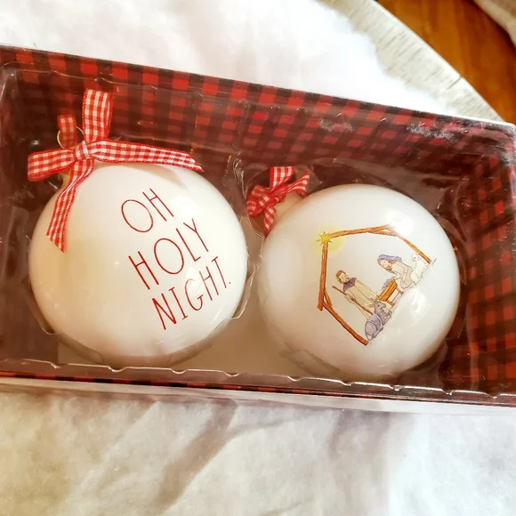Rae Dunn Christmas Ornaments Set of 4 Glass Balls 100mm / 3.94"